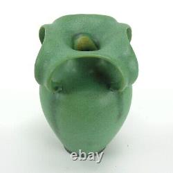 Teco Pottery matte green 4 curled leaf handle vase shape 185 Arts& Crafts Gates
