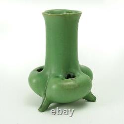 Teco Pottery matte green reticulated 3 lobe footed vase shape 115 Arts & Crafts