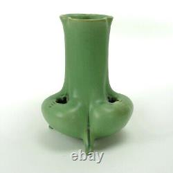 Teco Pottery matte green reticulated 3 lobe footed vase shape 115 Arts & Crafts