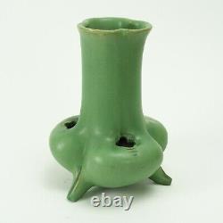 Teco Pottery matte green reticulated 3 lobe footed vase shape 115 Arts & Crafts