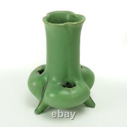 Teco Pottery matte green reticulated 3 lobe footed vase shape 115 Arts & Crafts