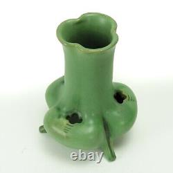 Teco Pottery matte green reticulated 3 lobe footed vase shape 115 Arts & Crafts