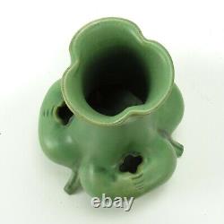 Teco Pottery matte green reticulated 3 lobe footed vase shape 115 Arts & Crafts