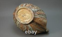 Thulin Belgian Art & Crafts Vase Acorn Décor w Drip Glaze Pottery