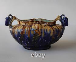 Thulin Belgium Antique Arts & Crafts Art Pottery Drip Glaze Acorn Bowl Planter