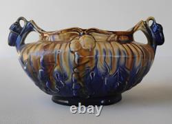 Thulin Belgium Antique Arts & Crafts Art Pottery Drip Glaze Acorn Bowl Planter