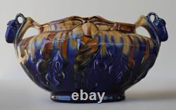 Thulin Belgium Antique Arts & Crafts Art Pottery Drip Glaze Acorn Bowl Planter