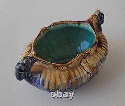 Thulin Belgium Antique Arts & Crafts Art Pottery Drip Glaze Acorn Bowl Planter