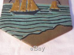 Unusual Antique Rookwood Faience Pottery Arts & Crafts Ship Tile