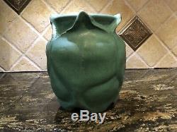 Unusual Handmade Heavy Old Arts & Crafts Matte Green Pottery Vase 7h X 6dia