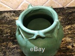 Unusual Handmade Heavy Old Arts & Crafts Matte Green Pottery Vase 7h X 6dia