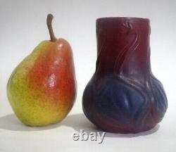 VAN BRIGGLE USA Maroon / Blue Arts & Crafts Pottery Vase #645 Leaves & Violets