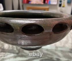 VTG 85' Arts And Crafts Pottery Cut Out Design Flying Saucer Vessel Bowl Signed