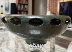 VTG 85' Arts And Crafts Pottery Cut Out Design Flying Saucer Vessel Bowl Signed