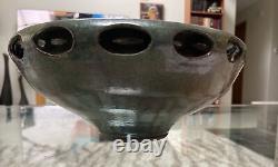 VTG 85' Arts And Crafts Pottery Cut Out Design Flying Saucer Vessel Bowl Signed