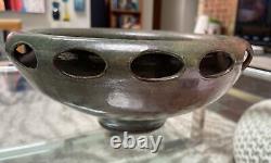 VTG 85' Arts And Crafts Pottery Cut Out Design Flying Saucer Vessel Bowl Signed