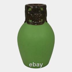 Van Briggle 1902 Pottery Matte Green Vase Art Nouveau Bronze Metal Overlay
