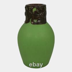 Van Briggle 1902 Pottery Matte Green Vase Art Nouveau Bronze Metal Overlay