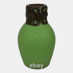 Van Briggle 1902 Pottery Matte Green Vase Art Nouveau Bronze Metal Overlay