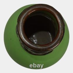 Van Briggle 1902 Pottery Matte Green Vase Art Nouveau Bronze Metal Overlay