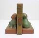 Van Briggle Art Pottery Green And Brown Puppy Dog Bookends American Arts Crafts