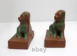 Van Briggle Art Pottery Green and Brown Puppy Dog Bookends American Arts Crafts