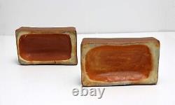 Van Briggle Art Pottery Green and Brown Puppy Dog Bookends American Arts Crafts