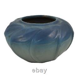 Van Briggle Late Teens Arts And Crafts Pottery Matte Blue Leaves Bowl Vase 510