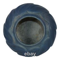 Van Briggle Late Teens Arts And Crafts Pottery Matte Blue Leaves Bowl Vase 510