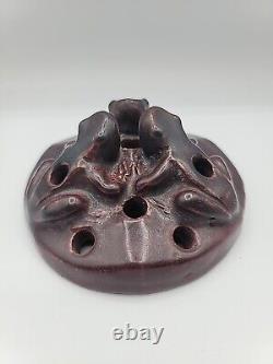 Van Briggle Pottery 1915 three frog Mulberry glaze flower holder Arts & Crafts