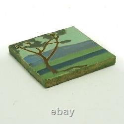 Van Briggle Pottery 6 landscape tile scenic tree Arts & Crafts matte green blue