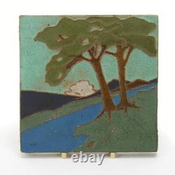 Van Briggle Pottery & Tile Co 6x6 tree landscape Arts & Crafts matte green blue Van Briggle Pottery & Tile Co 6x6 tree landscape Arts & Crafts matte green blue