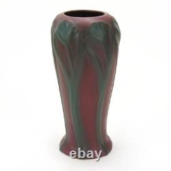 Van Briggle Pottery mulberry red 10 flower & leaf vase Arts & Crafts