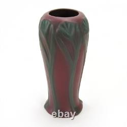 Van Briggle Pottery mulberry red 10 flower & leaf vase Arts & Crafts