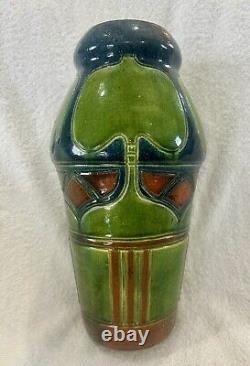 Vintage 1910-20 era 12 BELGIUM ARTS & CRAFTS MAJOLICA Art Pottery Vase