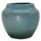 Vintage 1910s Hampshire Pottery Arts And Crafts Blue Squat Vase Snake Skin Glaze