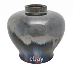 Vintage 1920 Large FULPER Arts & Crafts Vase Mirror Black Flambe Glaze