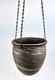 Vintage 1930s Evans Art Pottery Mission Swirl Hand Made Hanging Basket With Chain