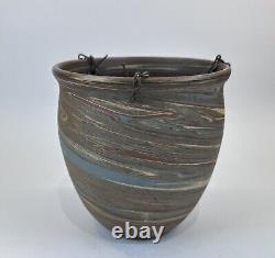 Vintage 1930s Evans Art Pottery Mission Swirl Hand Made Hanging Basket with Chain