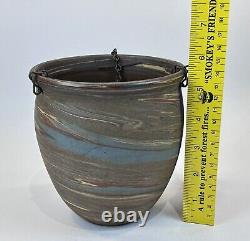 Vintage 1930s Evans Art Pottery Mission Swirl Hand Made Hanging Basket with Chain