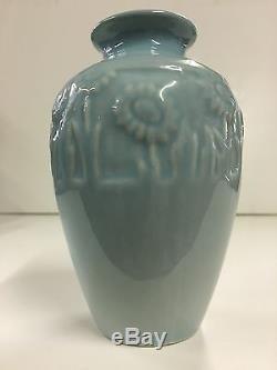 Vintage 1950 Rookwood Arts & Craft Pottery DAISY Flower Gloss Blue Green Vase
