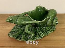 Vintage Art & Crafts Watcombe Torquay Green Frog Pulling Shell On Lily Pad/leaf