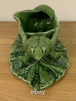 Vintage Art & Crafts Watcombe Torquay Green Frog Pulling Shell On Lily Pad/leaf