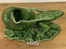 Vintage Art & Crafts Watcombe Torquay Green Frog Pulling Shell On Lily Pad/leaf