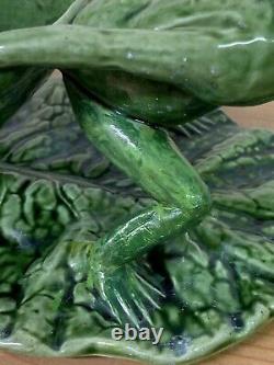 Vintage Art & Crafts Watcombe Torquay Green Frog Pulling Shell On Lily Pad/leaf