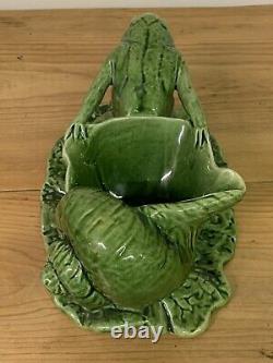 Vintage Art & Crafts Watcombe Torquay Green Frog Pulling Shell On Lily Pad/leaf