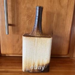 Vintage Art Pottery Long Bottle Neck Vase Artist Signed 1978 -Daniel Cassiet