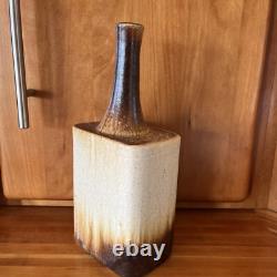 Vintage Art Pottery Long Bottle Neck Vase Artist Signed 1978 -Daniel Cassiet