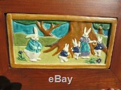 Vintage Arts And Crafts Pewabic Tile Bunny Family Detroit Mich Ext Rare Mint Con