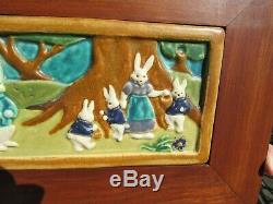 Vintage Arts And Crafts Pewabic Tile Bunny Family Detroit Mich Ext Rare Mint Con
